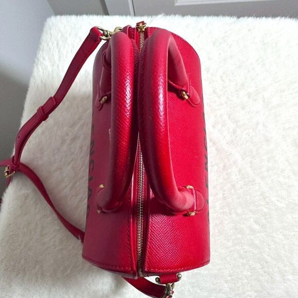 $2420 BALENCIAGA Ville Small Red Bowling 2 way Bag Yellow Interior - Picture 3 of 13